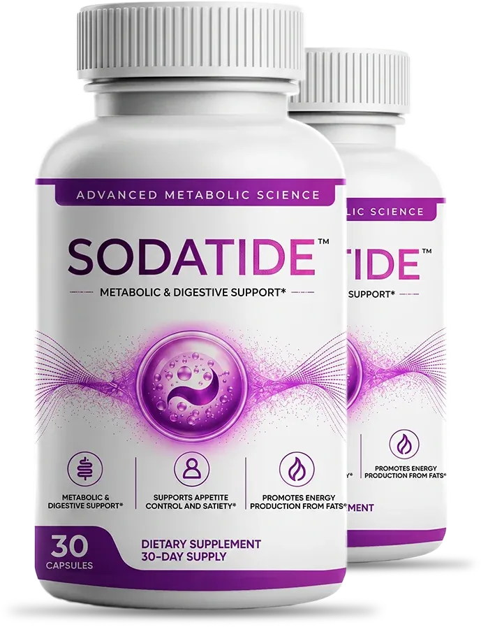 Sodatide synbiotic gut support supplement bottle